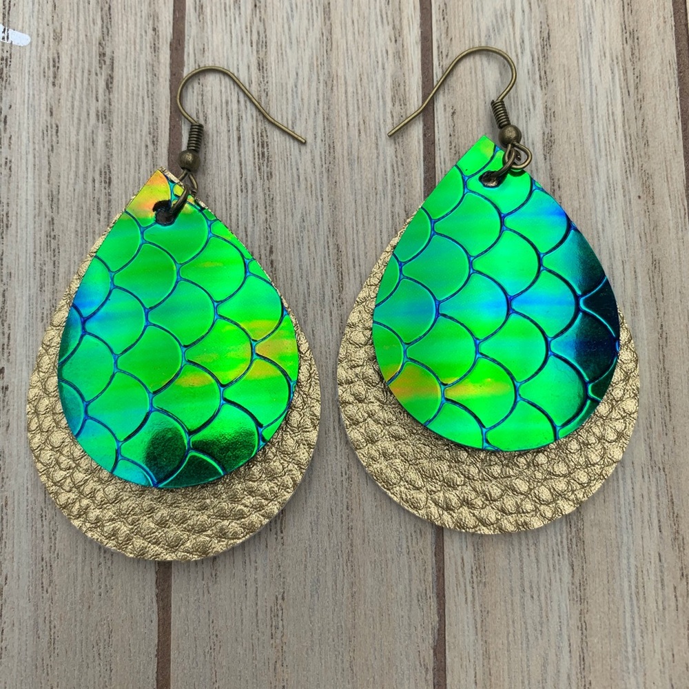 New! | Handmade Faux Leather Earrings Double
